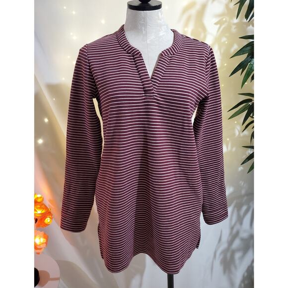 Duluth Trading Co Ponte Pro Striped Burgundy Tunic Top Womens Size XS Pockets - Picture 1 of 10